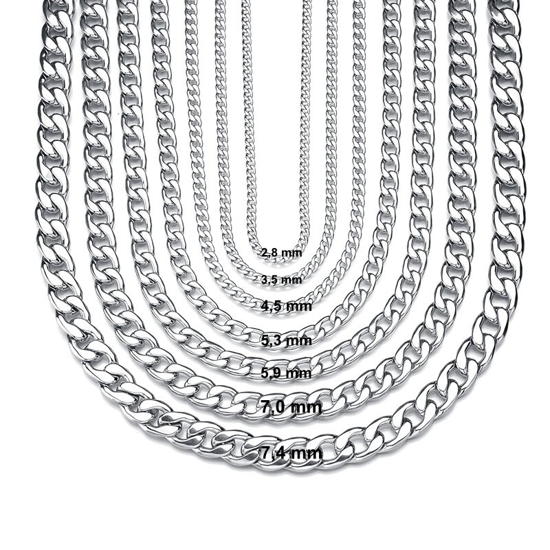 Curb Bracelet Stainless Steel Solid 2.8-10mm Wide / 10-25cm Men Women Gift