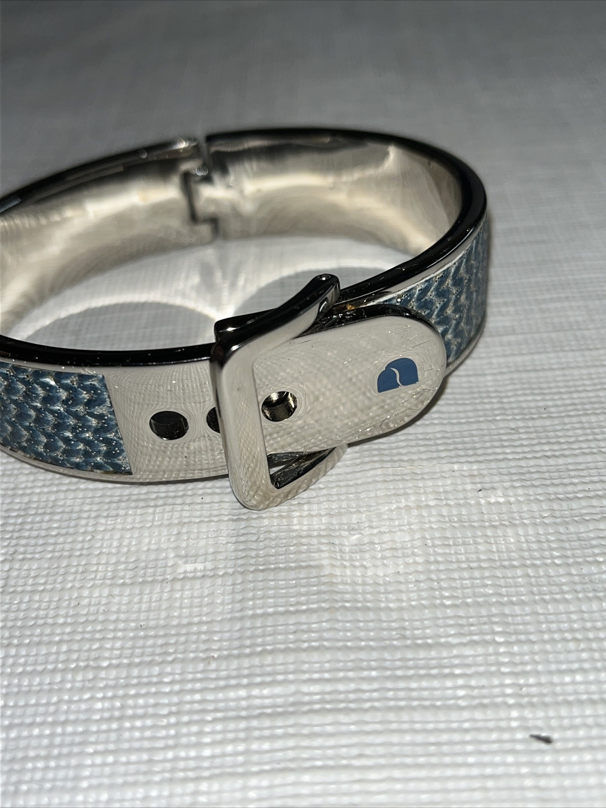 Parker Daniels Hinged METALLIC BLUE & RHODIUM LEATHER CUFF BUCKLE BRACELET