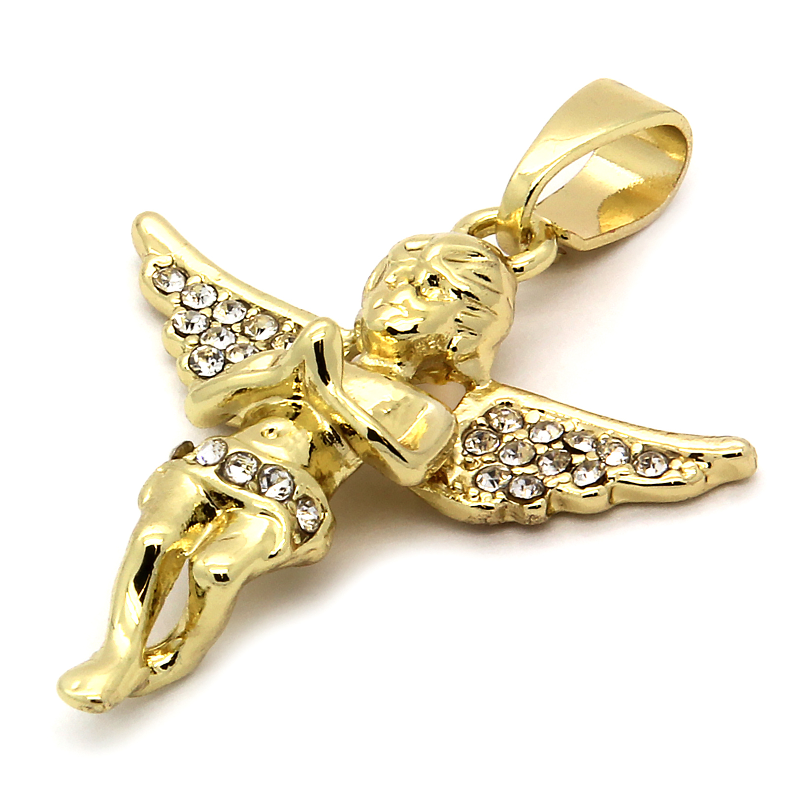 Men & Women Angel Pendant Cubic-Zirconia Gold Plated stainless steel Cuban 24″