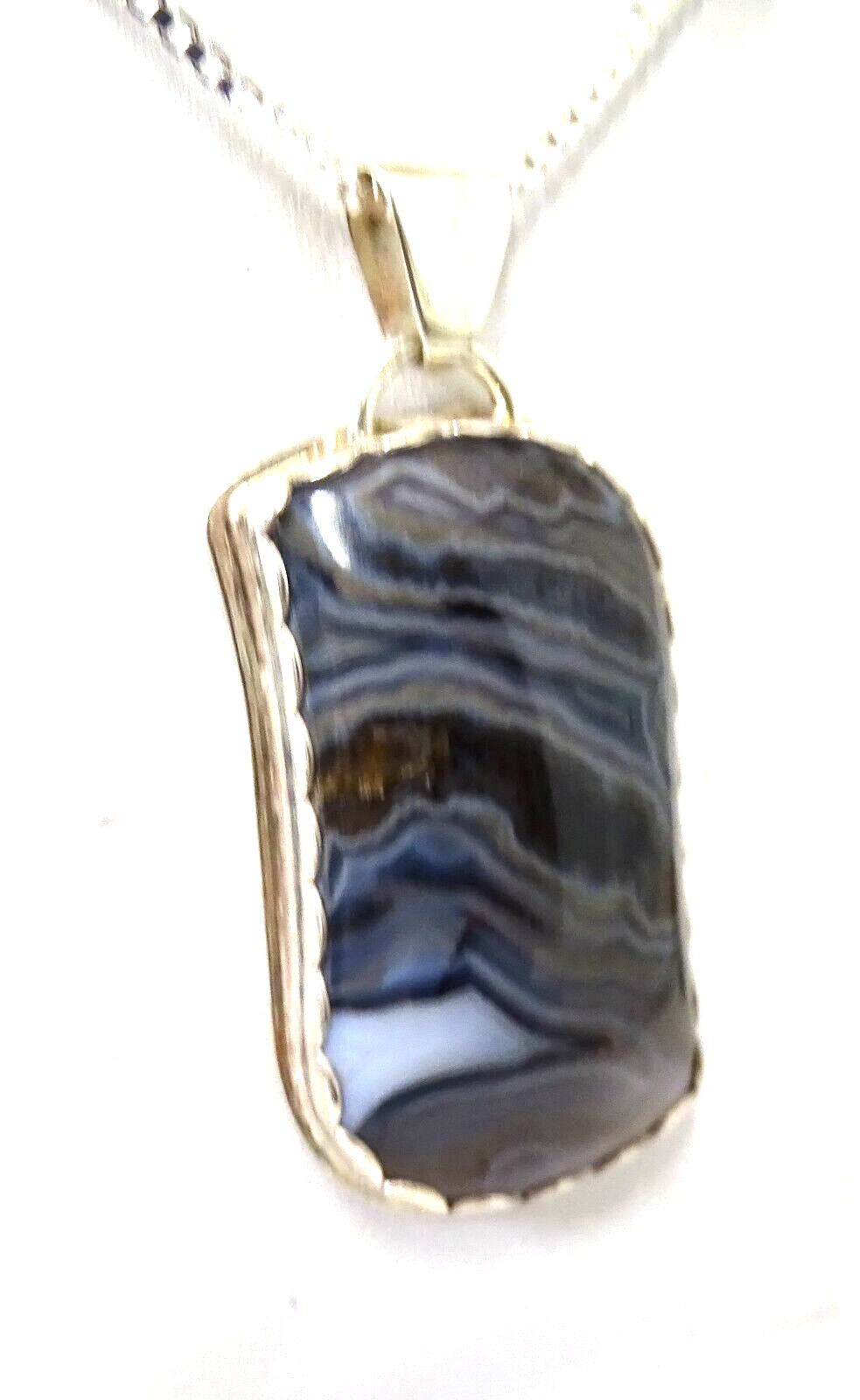 BEAUTIFUL FREEFORM HANDMADE TUBE AGATE PENDANT BEZEL SET IN STERLING SILVER .