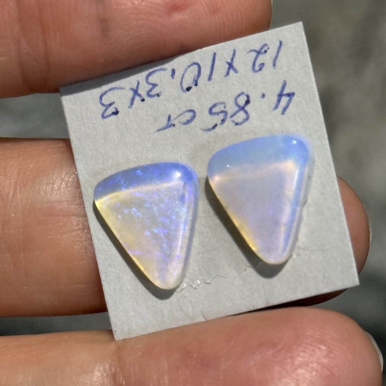 4.85ct 12×10.3×3.6mm Pair Clear Crystal Pipe Australian Opal Cabochon Gems