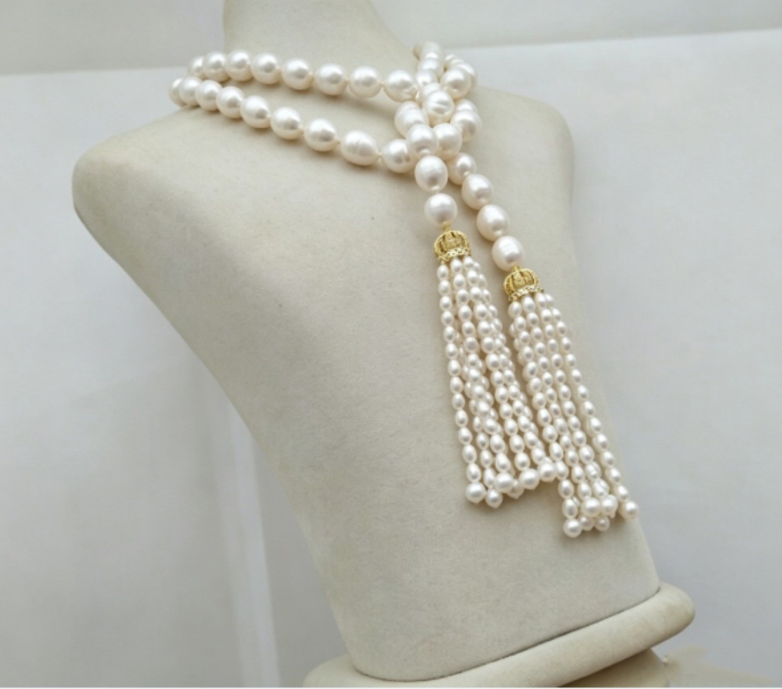 Exquisite 11-12mm Natural White South Sea Baroque Pearl Tassel Necklace 36-100”