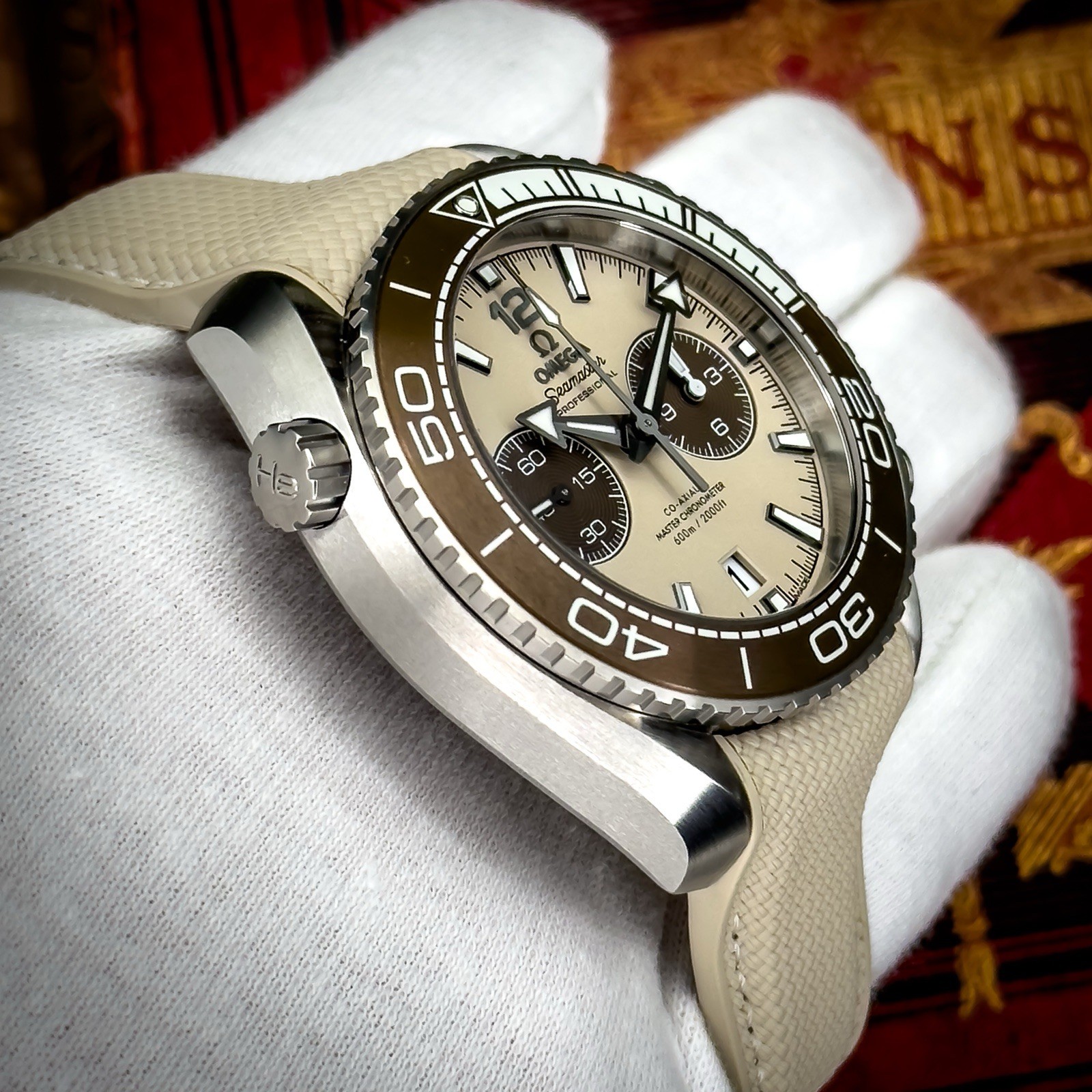 Omega Seamaster Planet Ocean Chronograph Beige Dial 45.5mm 215.32.46.51.09.001