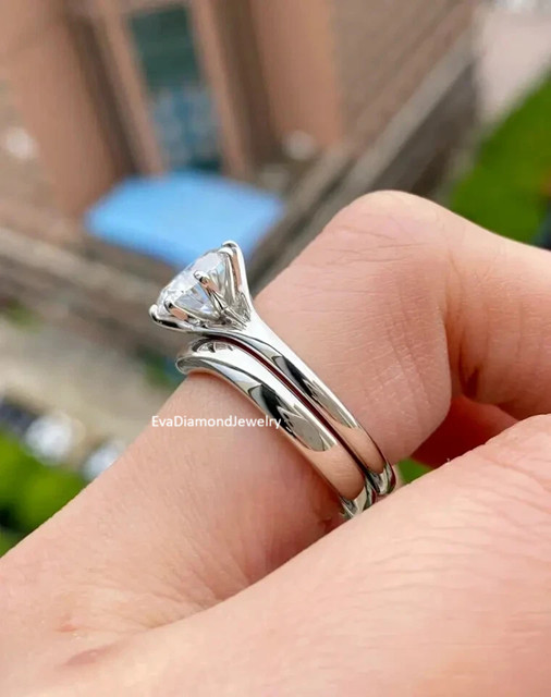 2 CTW Round Cut Moissanite Engagement Women Set Ring 14K White Gold Plated Ring