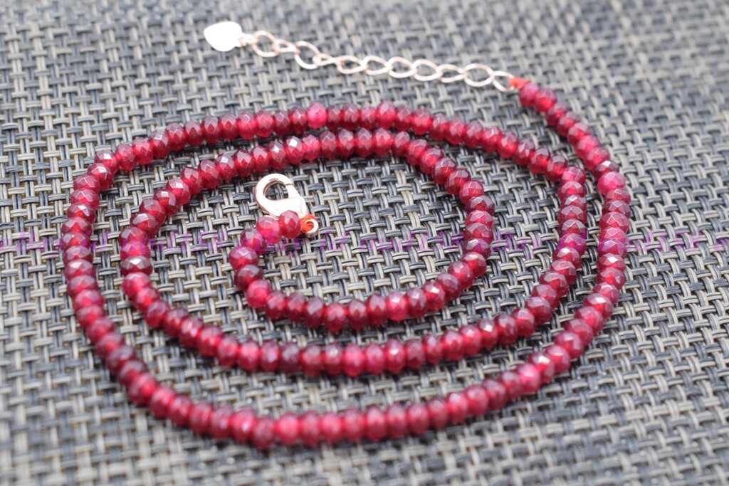 2x4mm Brazil Red Jade Faceted Roundelle Gemstone Beads Necklace 18″ AAA