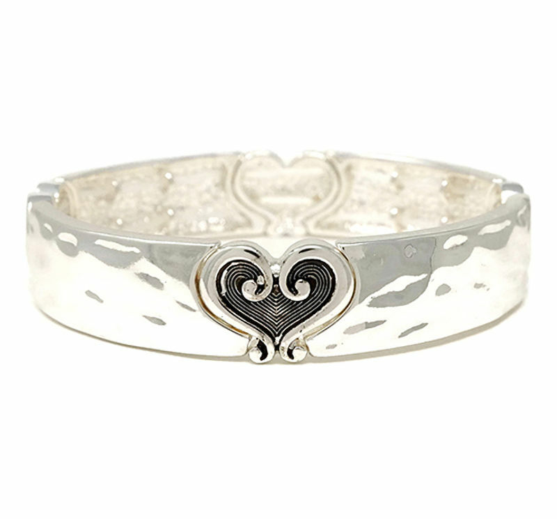 HORSE & WESTERN JEWELLERY JEWELRY HEART SILVER STRETCH BRACELET BANGLE SILVER