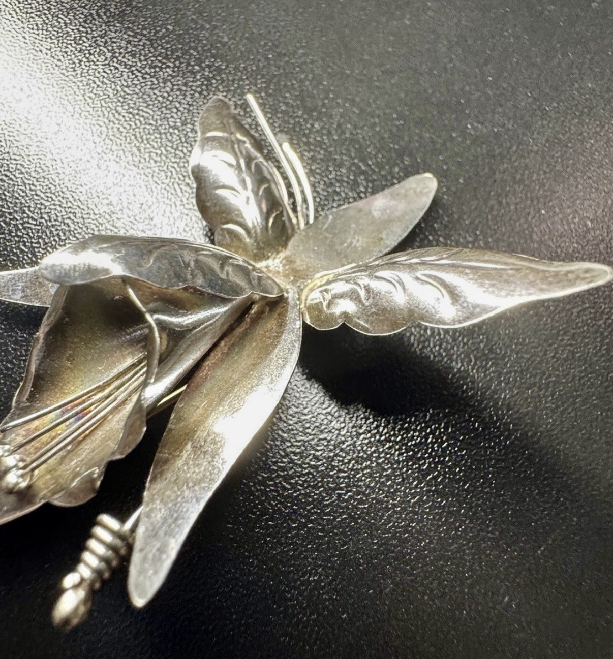 Taxco Mexico Signed Sterling Silver 925 Orchid Flower Brooch Pin 6.5g