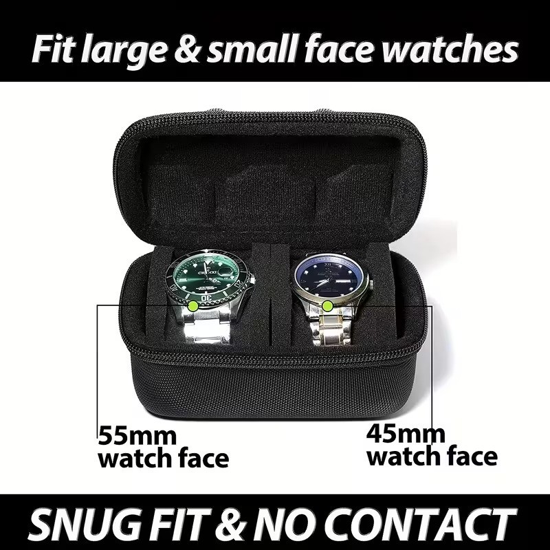 2 Slots Hard Travel Watch Roll Case Wristwatch Display Storage Box Organizer