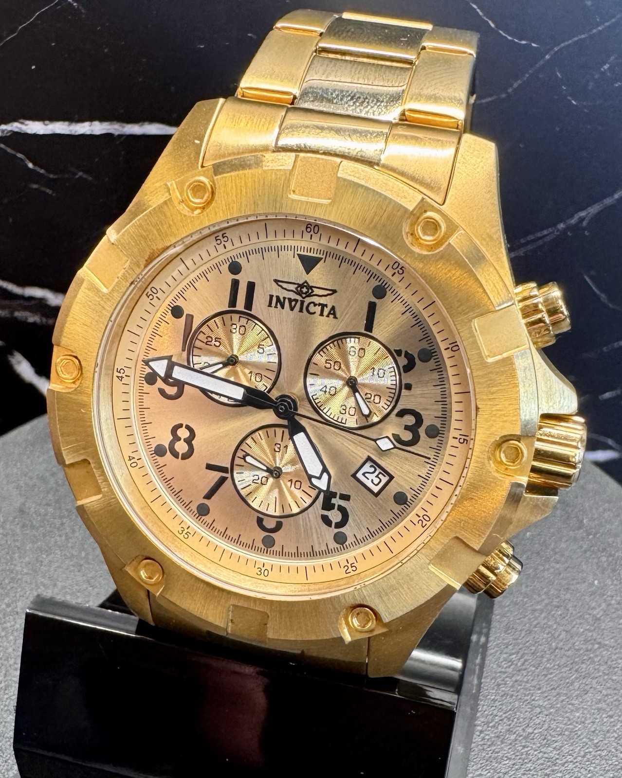 Invicta Specialty Men’s Chronograph Date Quartz Watch 50mm Gold Tone 100m