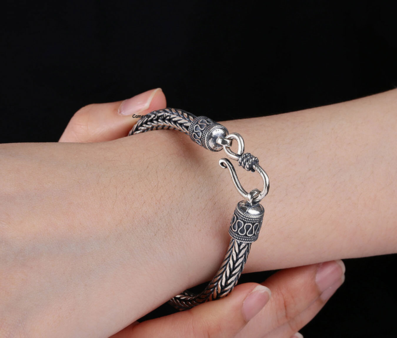 Solid 925 Sterling Silver Chain 6.5mm Braided Wheat Link Bracelet 7.9-8.3inch
