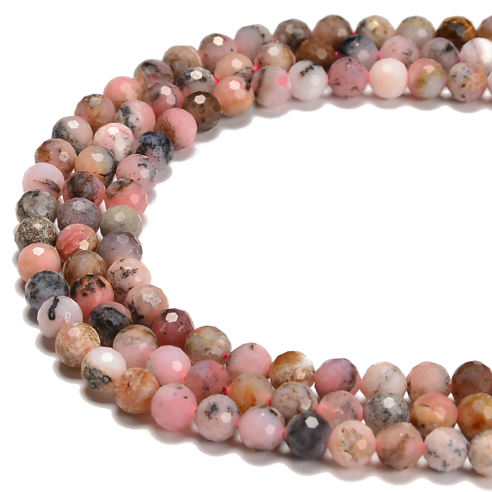 Natural Pink Opal Faceted Hard Cut Round Beads Size 5mm 6mm 15.5” Strand