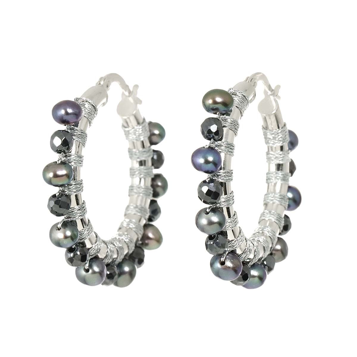 SIMON ALCANTARA Pearl Haematite Earrings Pierced 14K WG 585 90305524