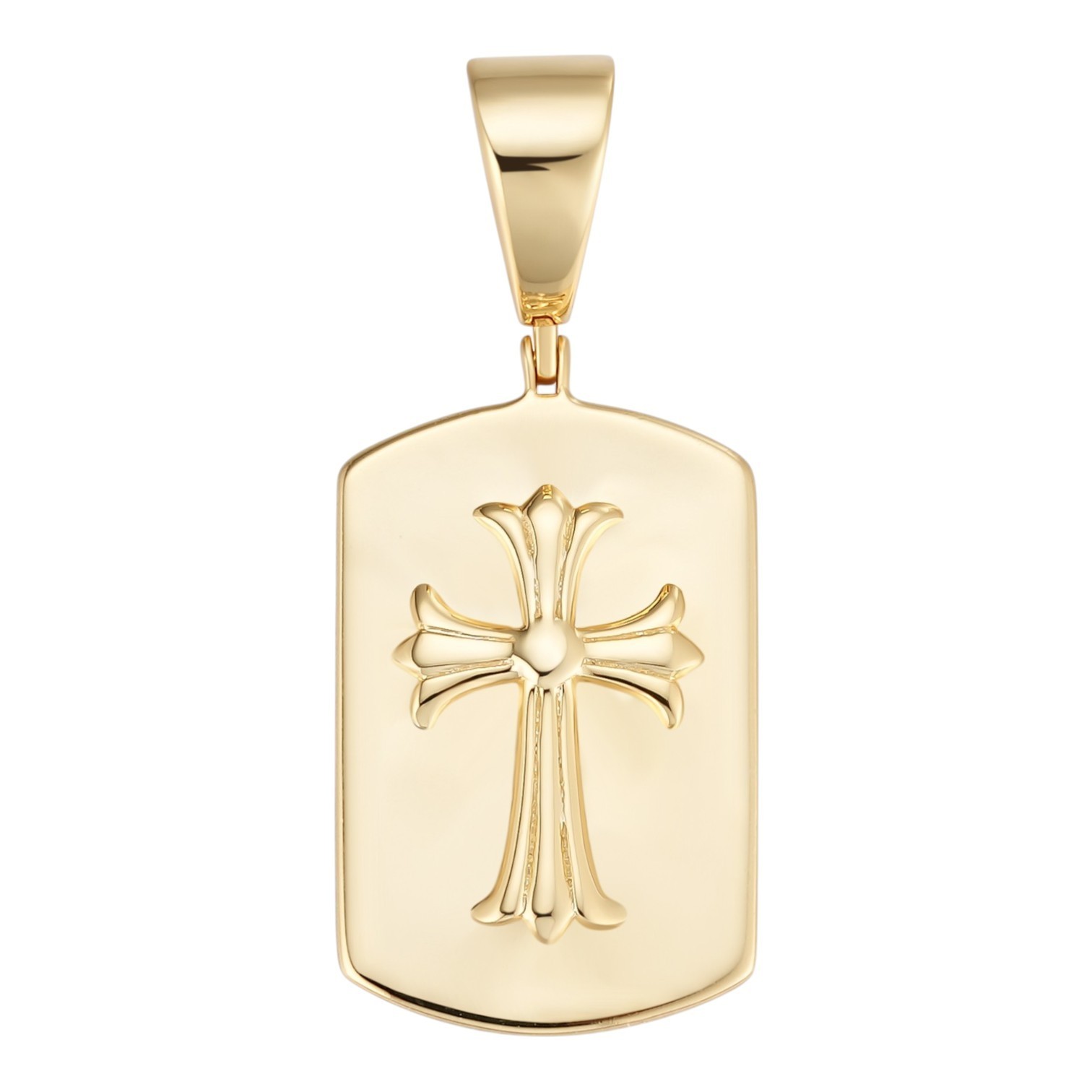 Hearts Of Chrome Dog Tag Plain 14k Gold Over Real 925 Silver Pendant Necklace