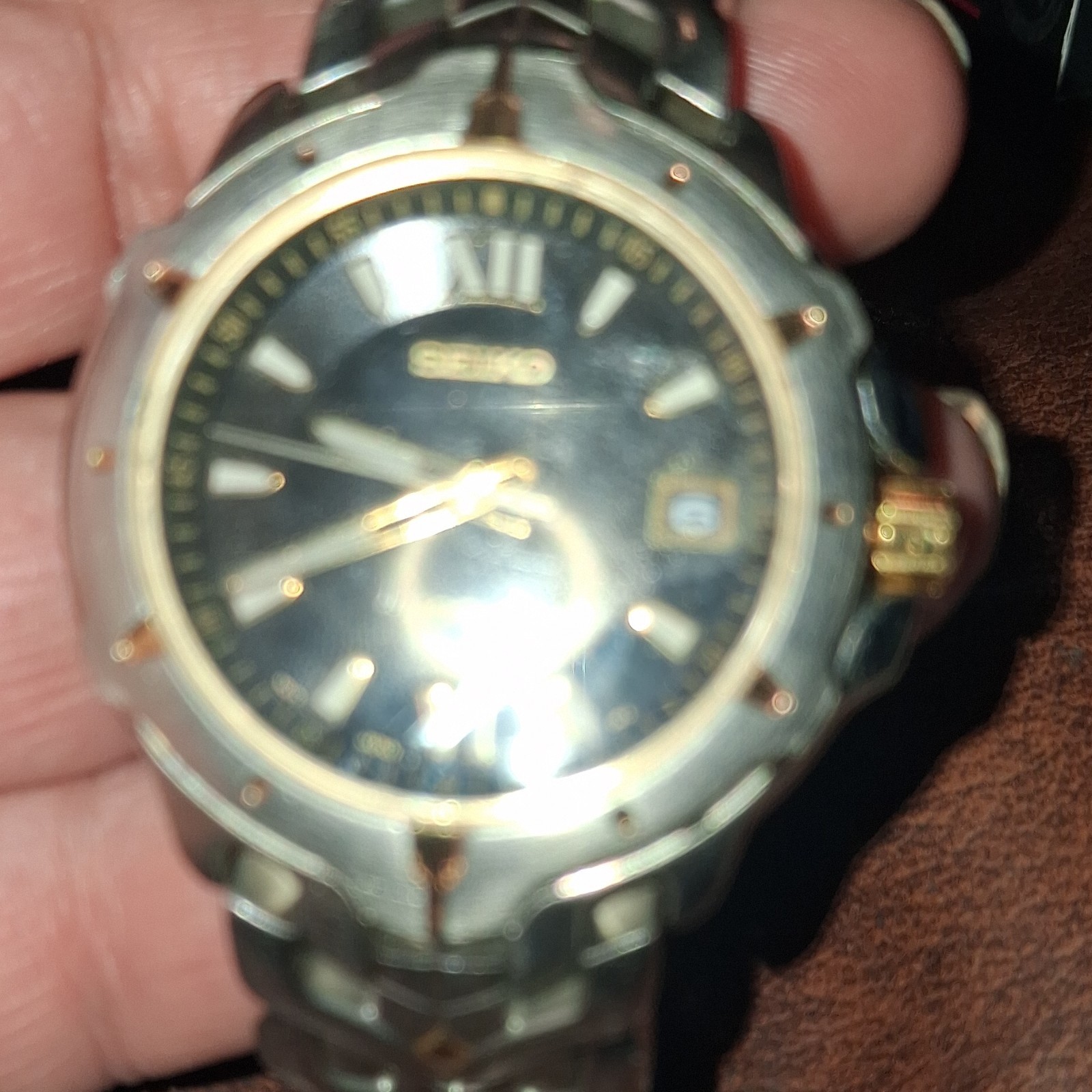 Seiko Quartz 100m Black Dial Date Two-Tone Stainless Steel Bracelet 40mm