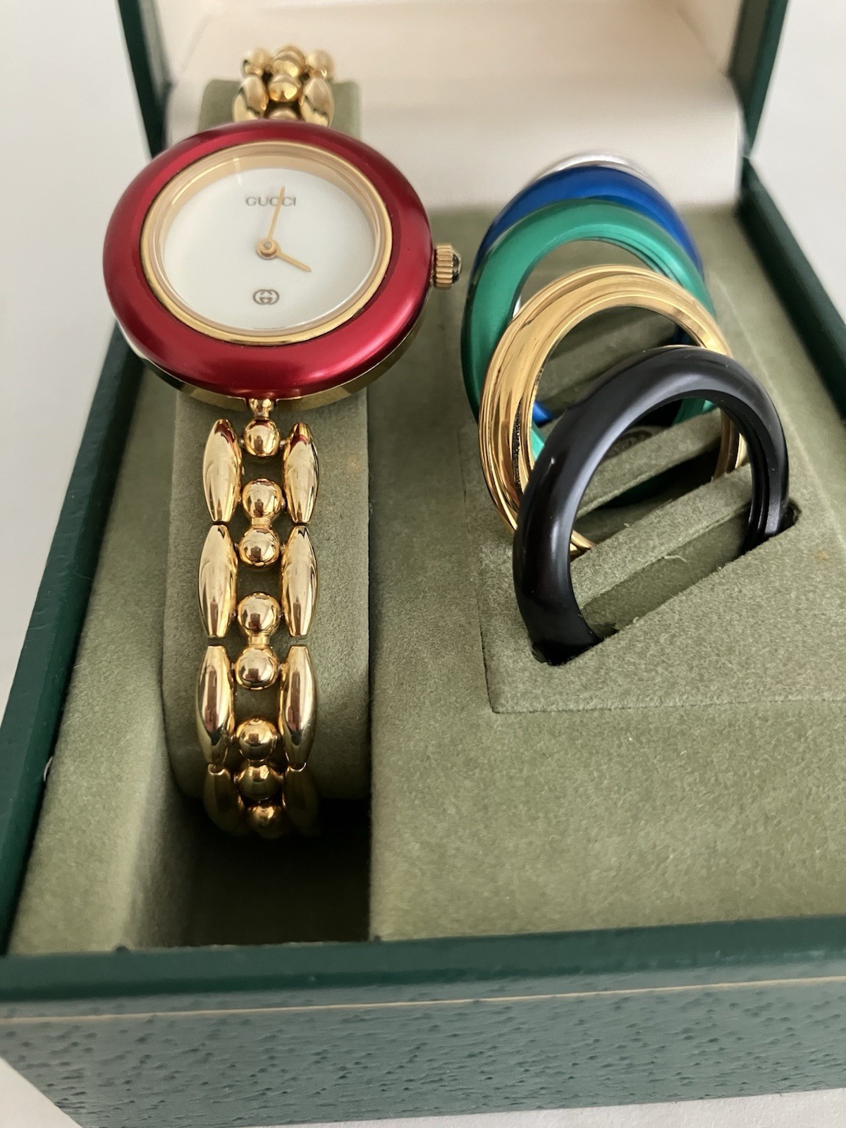 Vintage GUCCI Change Bezel 6 Color 11/12 Gold Watch! New Battery & Serviced!