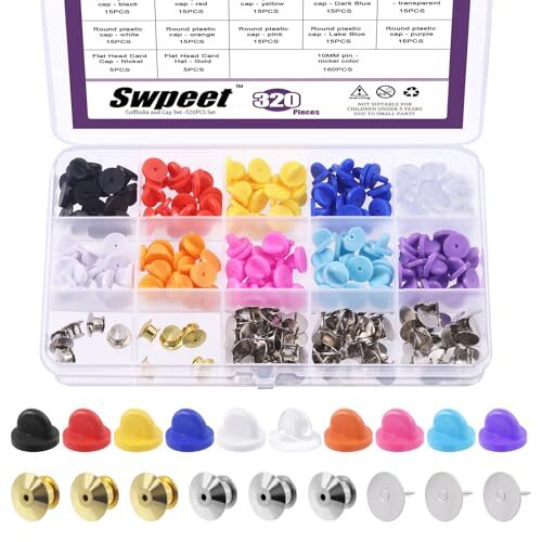 Swpeet 320Pcs Rubber Pin Backs Locking Butterfly Clutch with 10mm Blank Pins