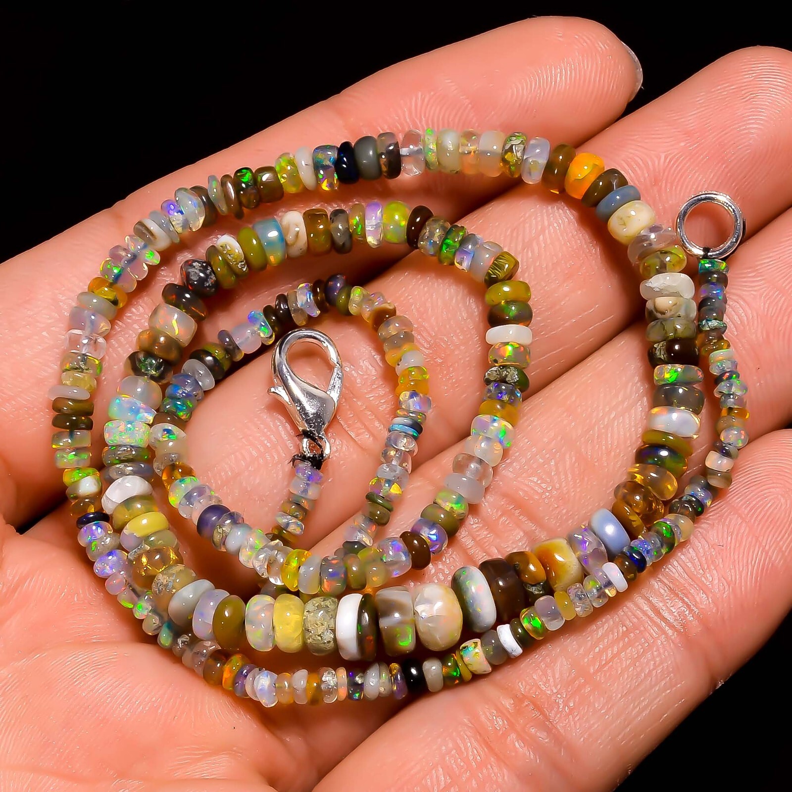 Natural Multi Ethiopian Opal Rondelle Smooth Beads 2X2 5X3mm Necklace 17″ A-5522