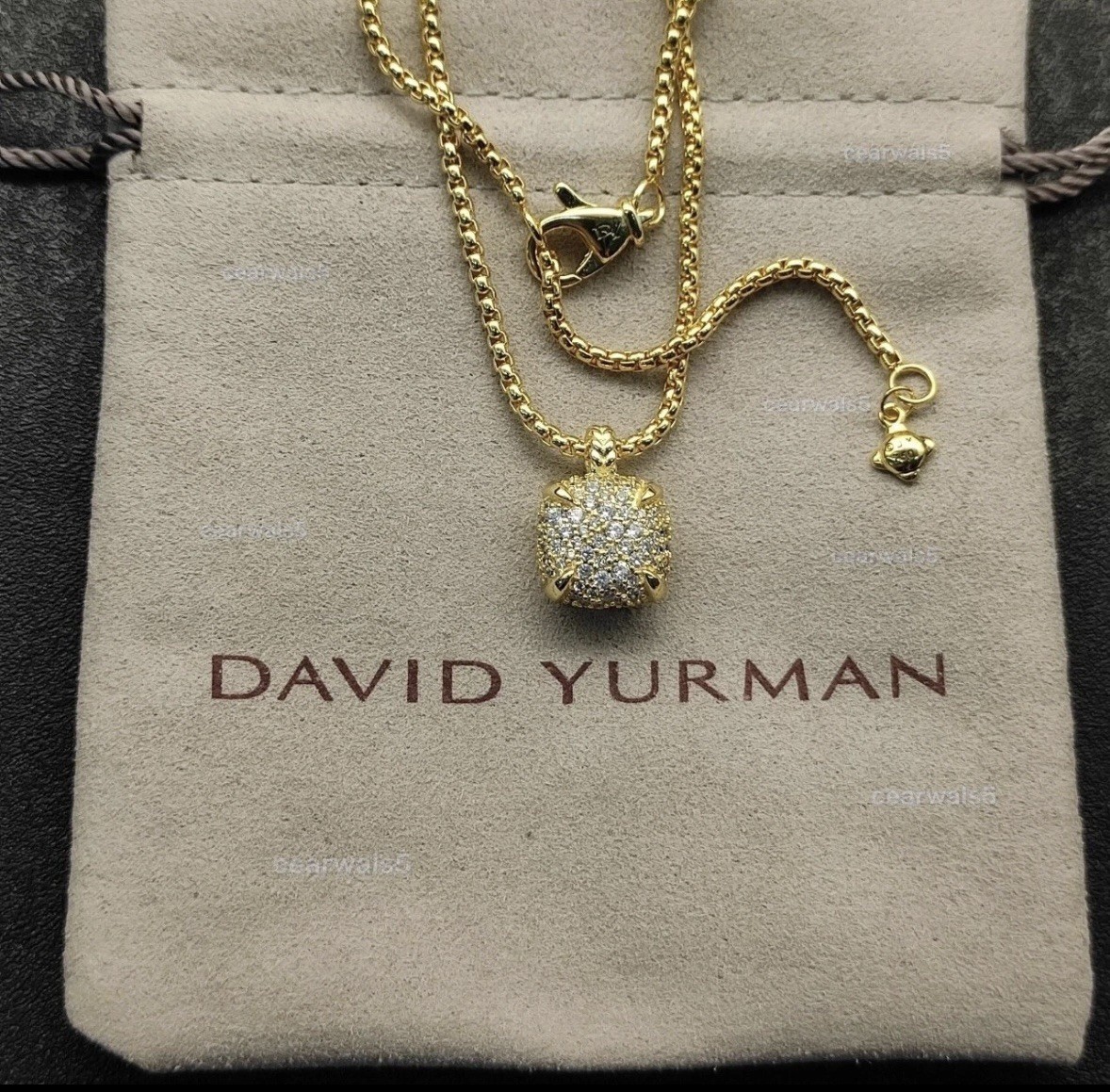 David Yurman 18k Yellow Gold Chatelaine Design Pendant Box Necklace ~ 17-19in