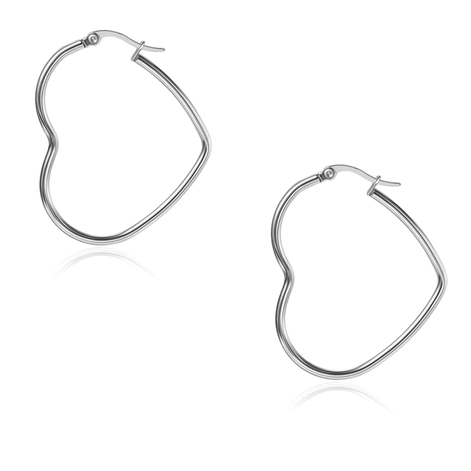 30mm Heart Earrings for Women, Silver Hoops Fashion Stainless Steel Hypoaller…