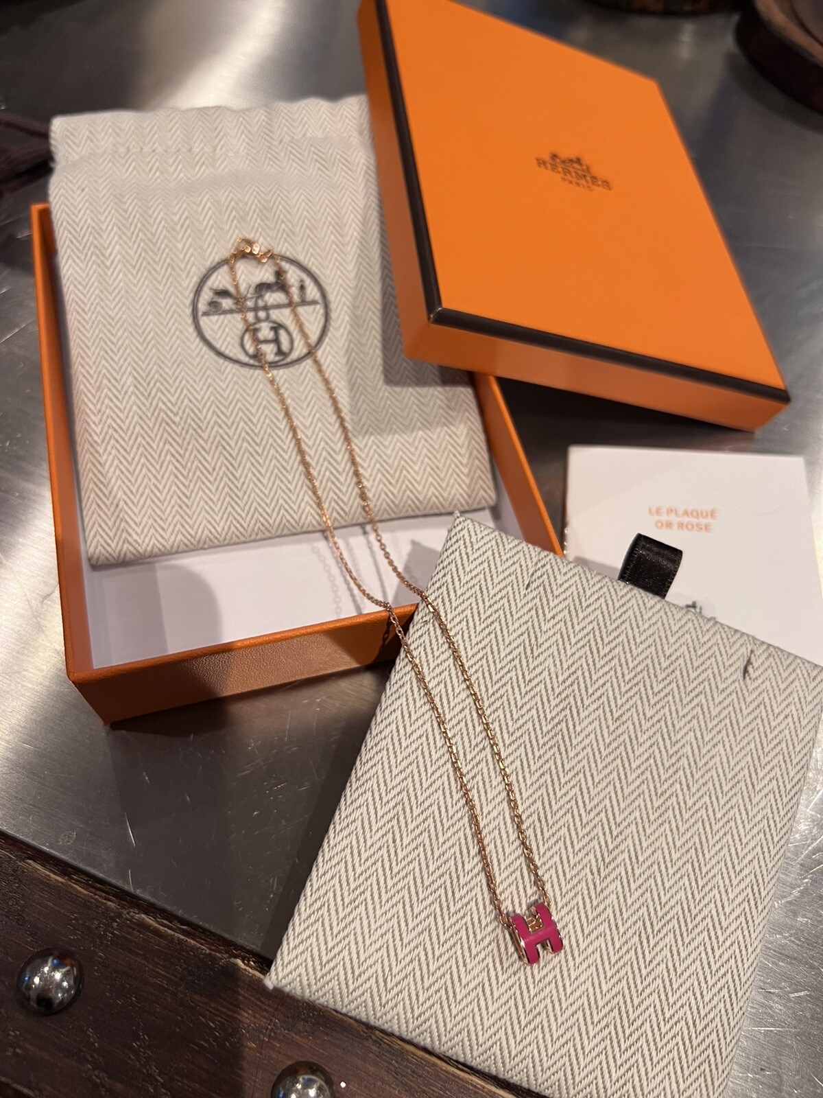 Brand New Hermes mini Pop H Necklace Rose Extreme Rose Gold Plated Hardware
