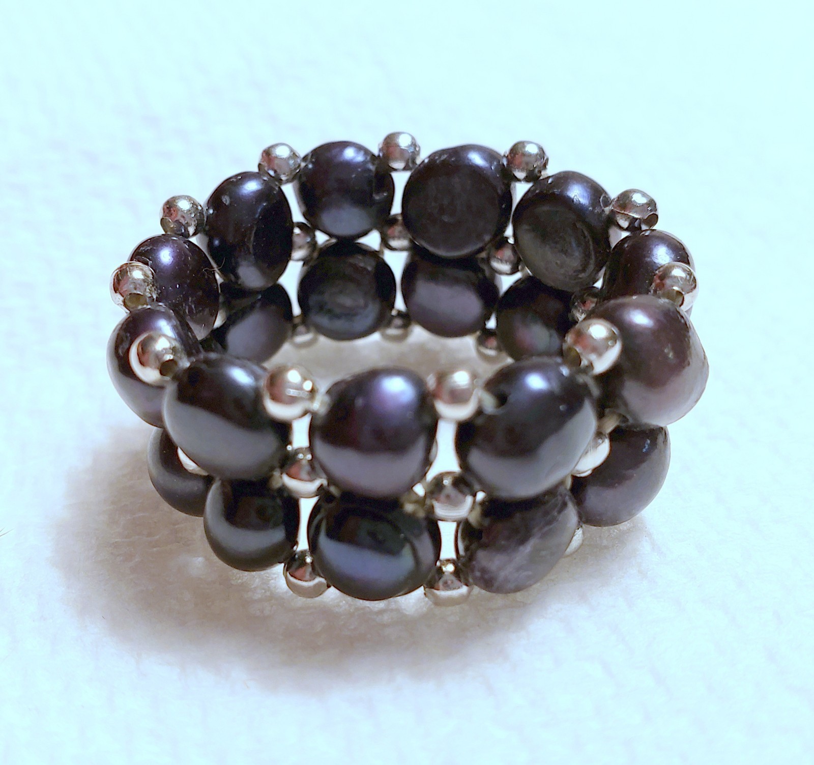 White, Brown, Black or Gray Two-strand Freshwater Pearl Stretch Ring