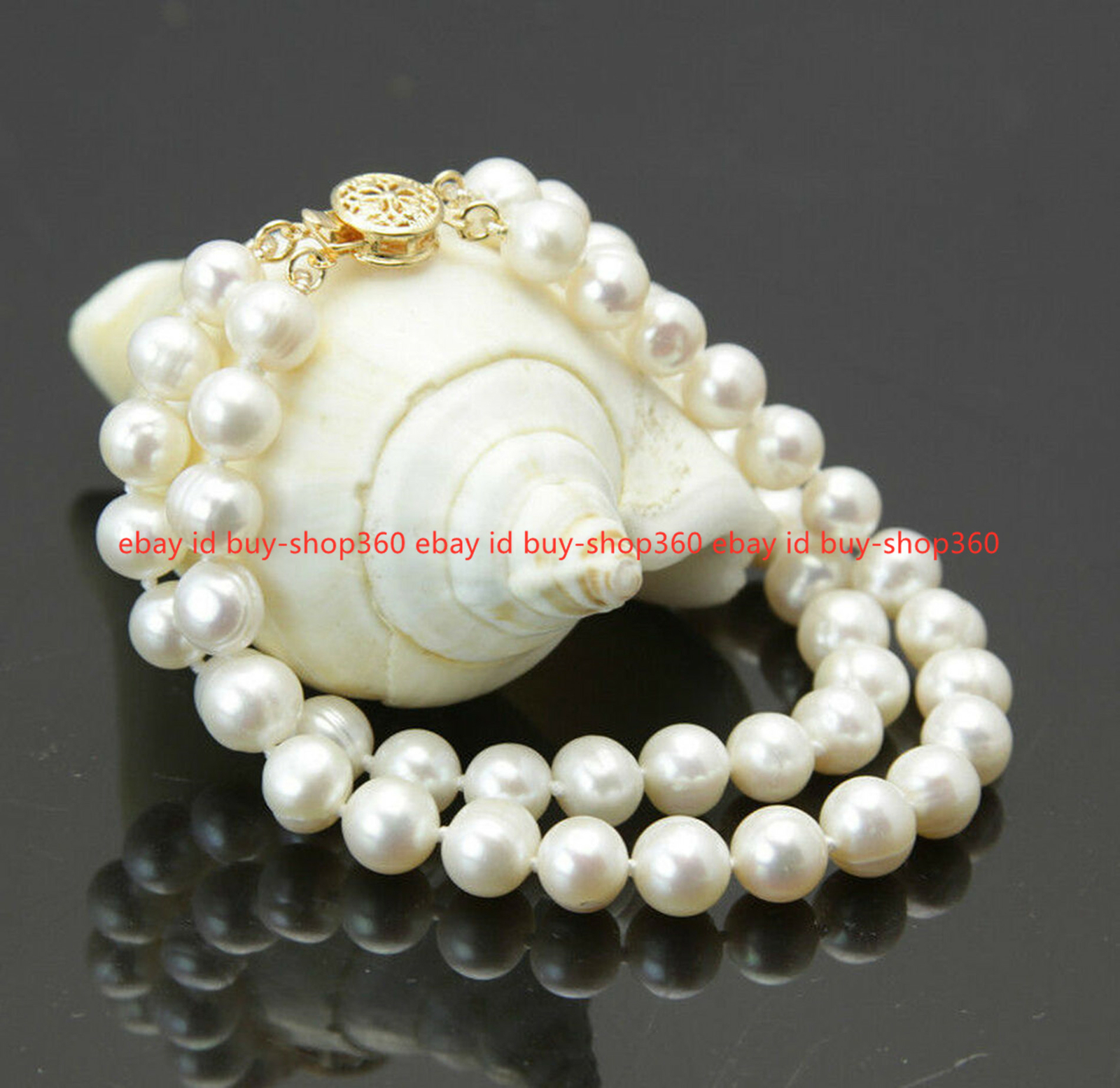 Real Natural 2 Rows 7-8mm White Freshwater Cultured Pearl Bracelet 6.5-8.5″