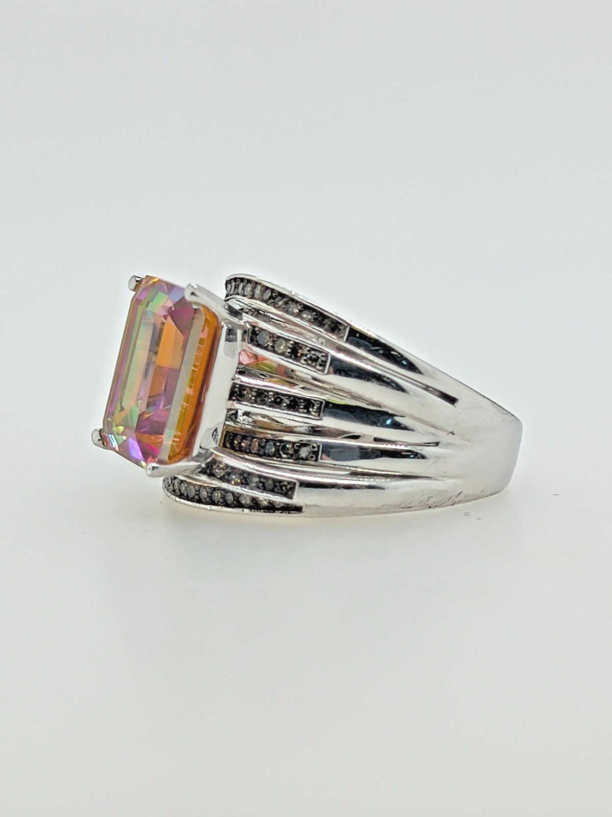 Sterling Silver Northern Lights Quartz Ring for Women Size 8