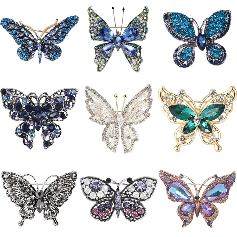 Women Vintage Butterfly Fashion Brooches Pins Crystal Enamel Insect Jewelry Gift
