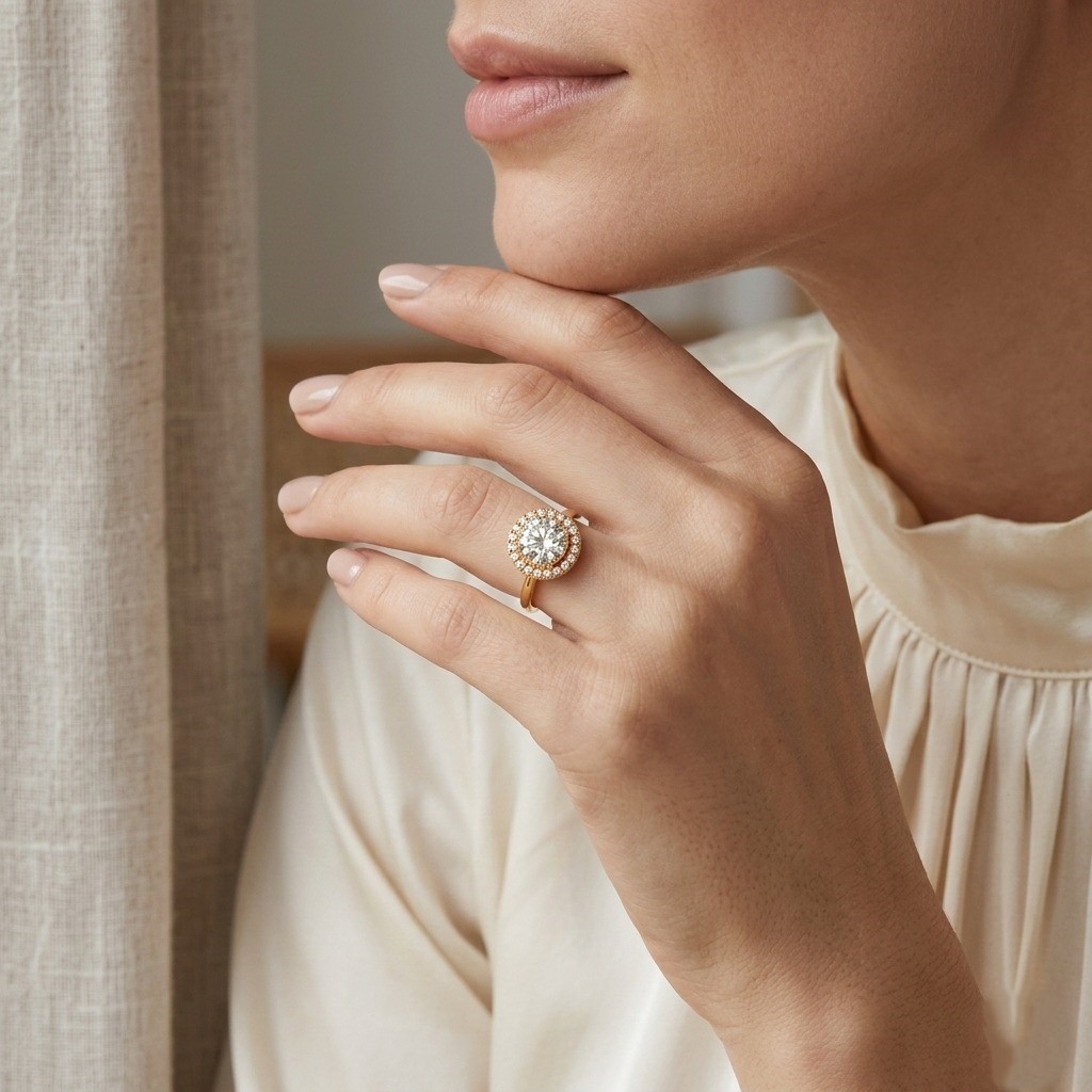 4.70 Carat Round Cut Moissanite Diamond Halo Engagement Ring in Silver For Women