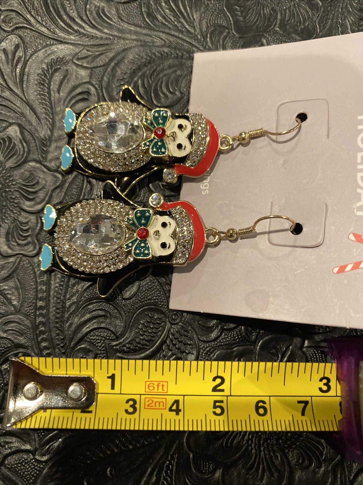 hildie & jo Penguin Earrings Rhinestones French Hook Back Christmas New