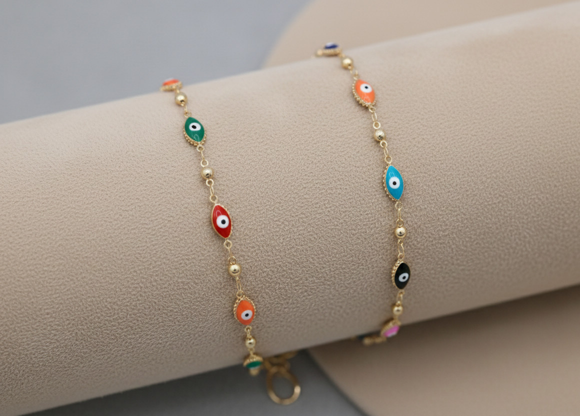 Dainty Evil Eye Station Bracelet | 18K Gold Plated Brass with Colorful Enamel