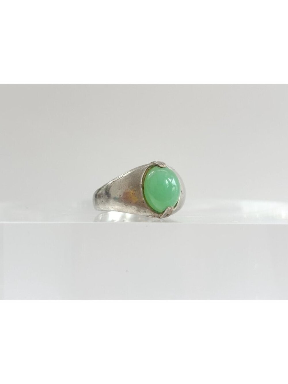 Green Chrysoprase Cabochon Oval Sterling Silver 925 Vintage Ring – sz 9.25