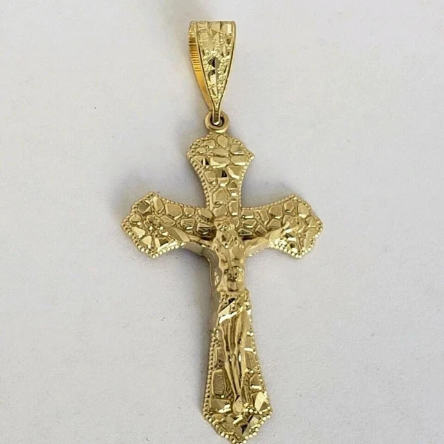 Cross Charm Pendant Nugget Jesus Crucifix Men’s Women’s 14k Yellow Gold Plated