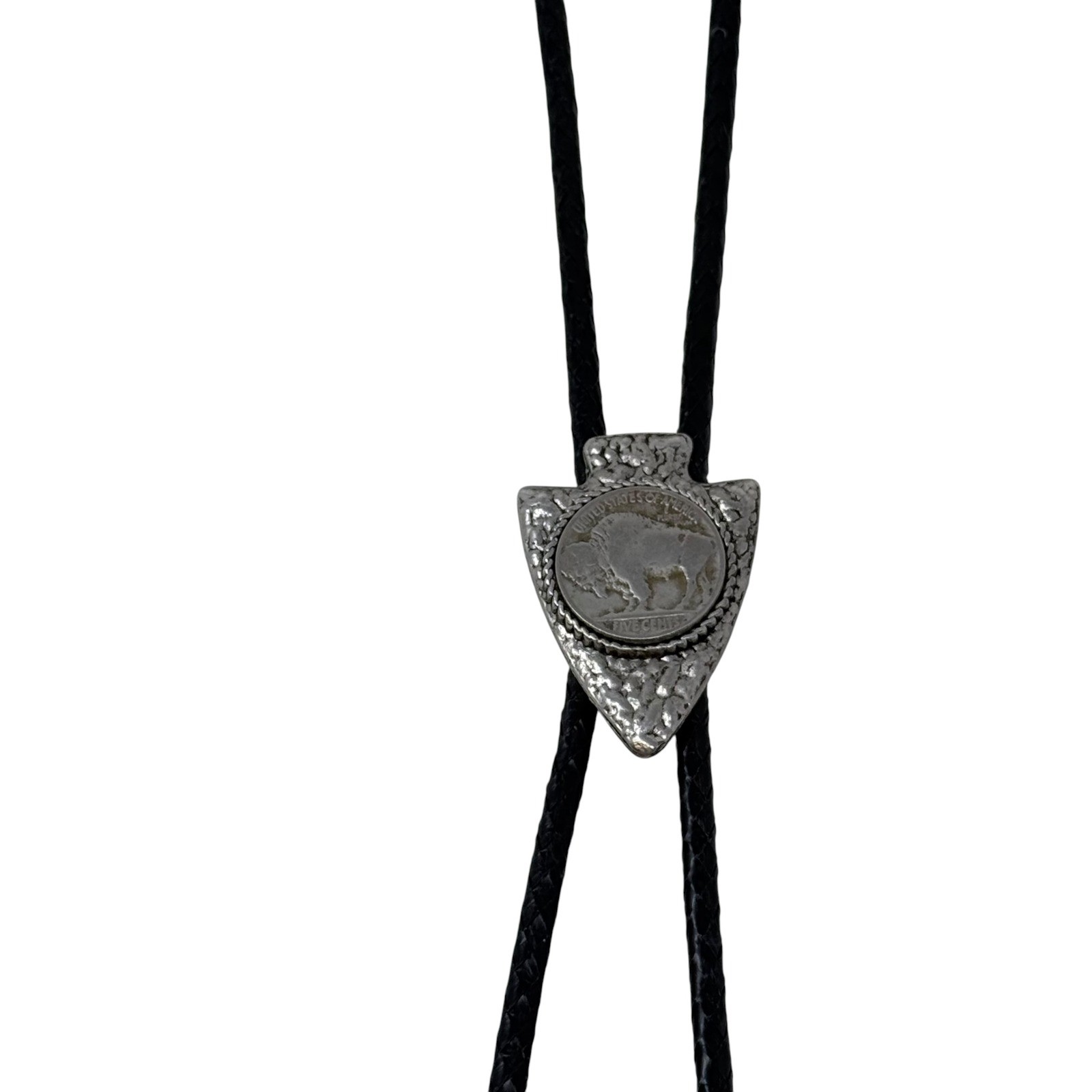 Vintage Bolo Tie Unisex OS Black Silver Excellent Buffalo Nickel Arrowhead