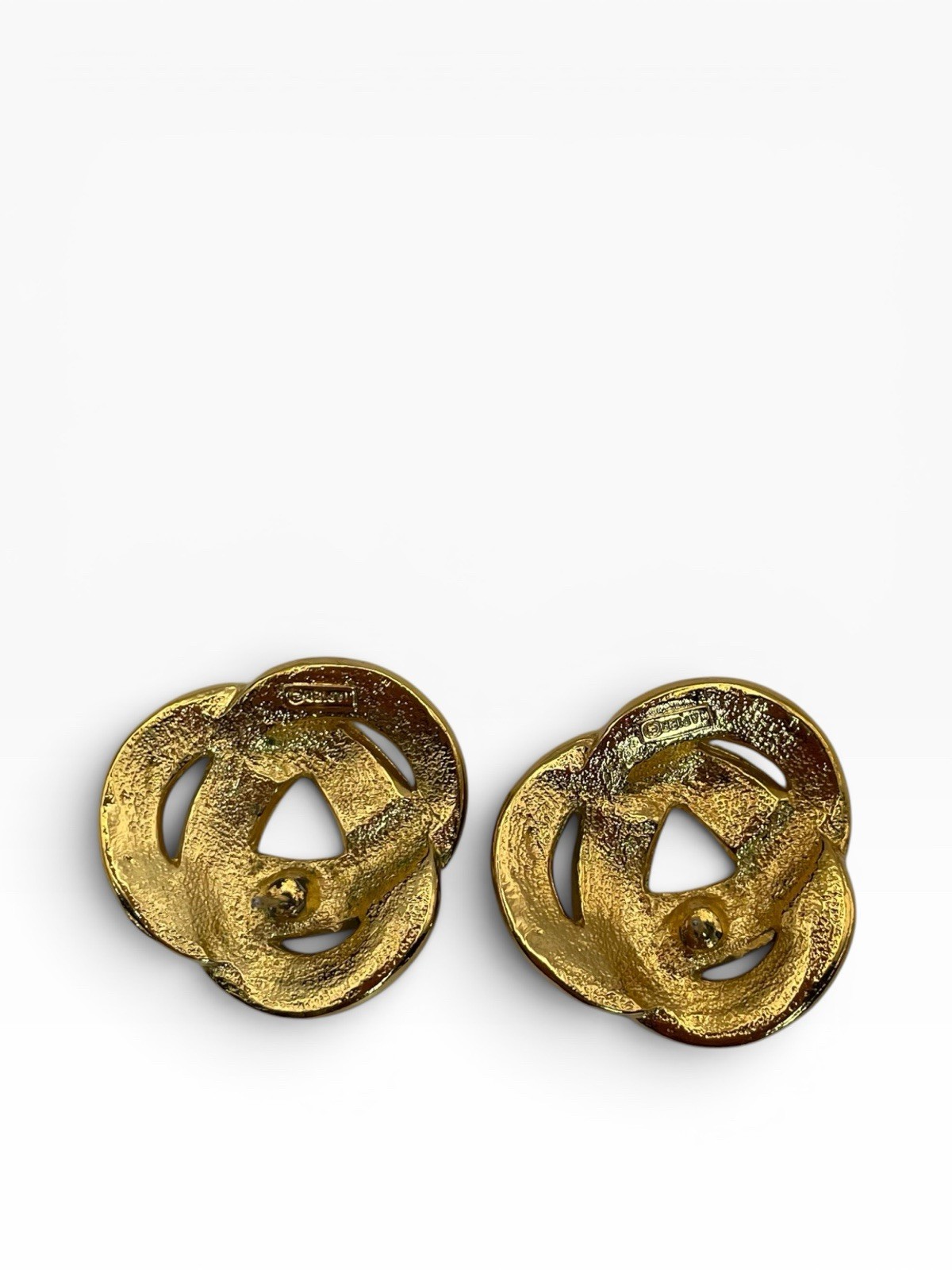 Vintage Napier Signed Black Enamel Gold Tone Interlocking Knot Pierced Earrings