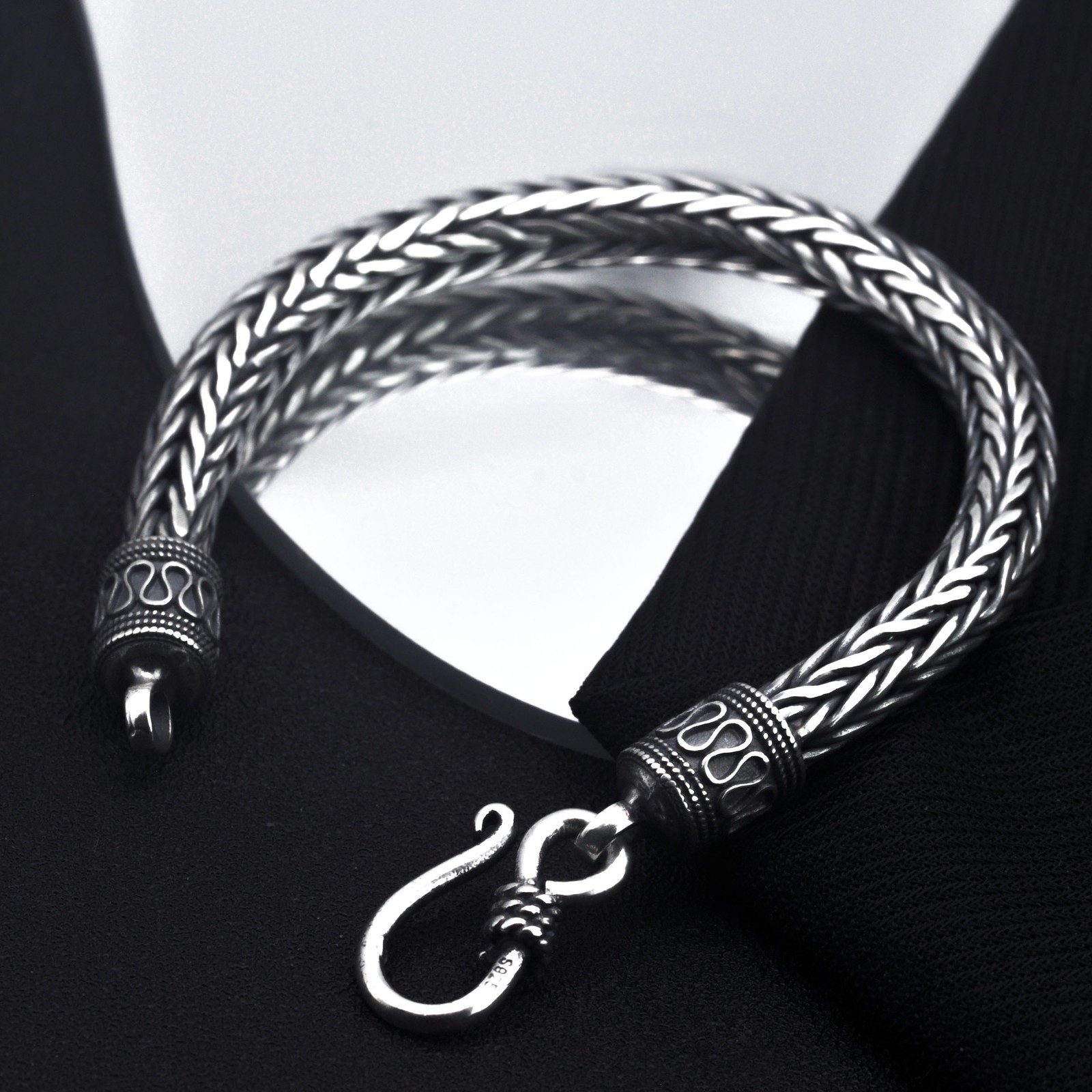 Pure Real S925 Sterling Silver Bracelet 6mm For Men Round Wheat Link Chain