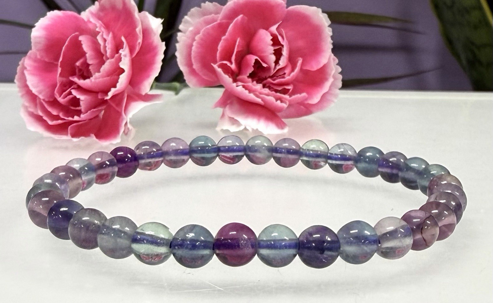 Wholesale 6 Pcs Natural Rainbow Fluorite 6mm 7.5” Crystal Stretch Bracelet