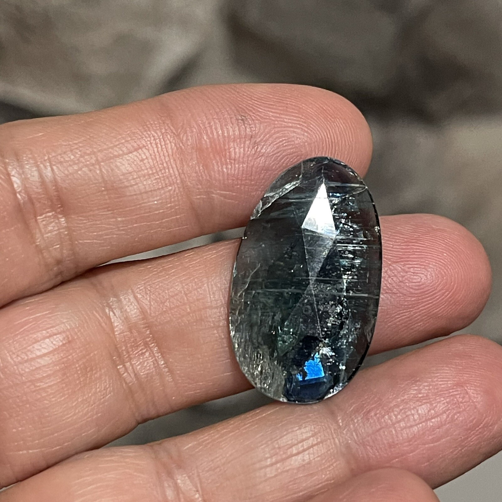 17.35ct 28×16.6×3.7mm Extra Shiny Large Teal Blue Rose Cut Kyanite Cabochon Gem