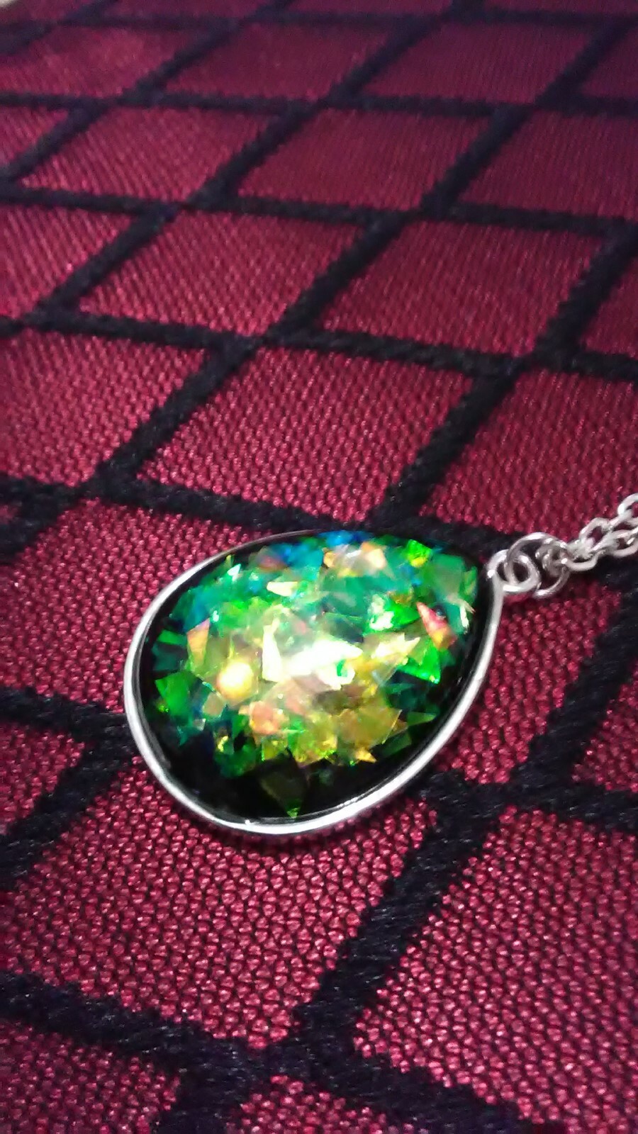Designer Inspired Black Multi-Color Lucite Silvertone Pendant Necklace 18-20″