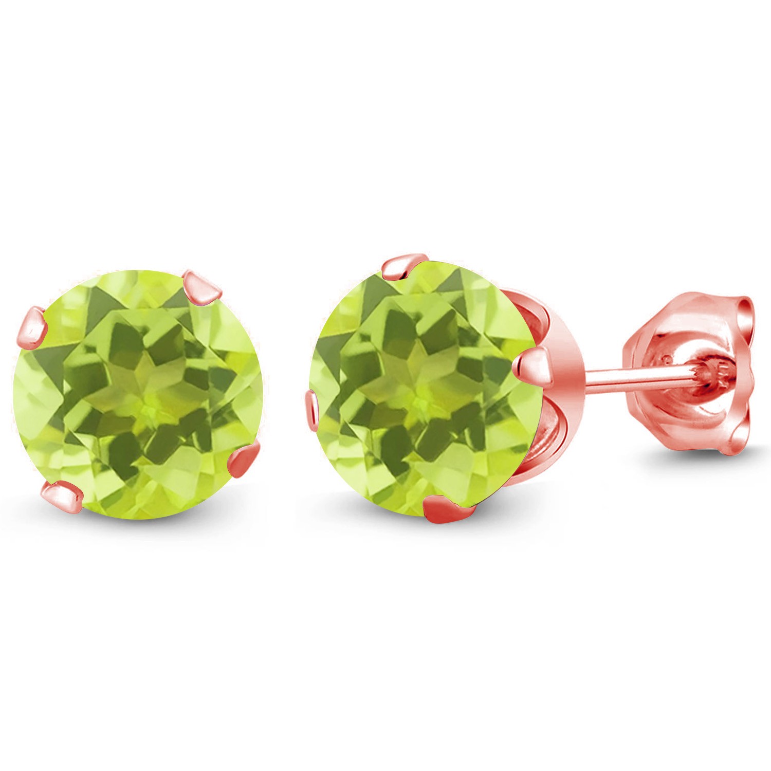 2.40 Ct Round 7mm Yellow Lemon Quartz 18K Rose Gold Plated Silver Stud Earrings