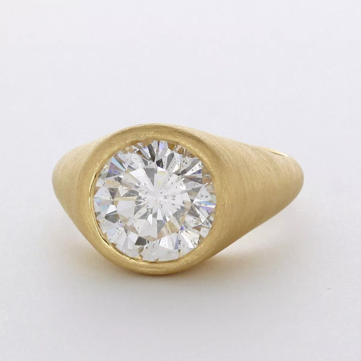 Solitaire Mens Ring 14K Gold Bezel Set 4.61 Carat Round Lab-Grown Diamond F SI1