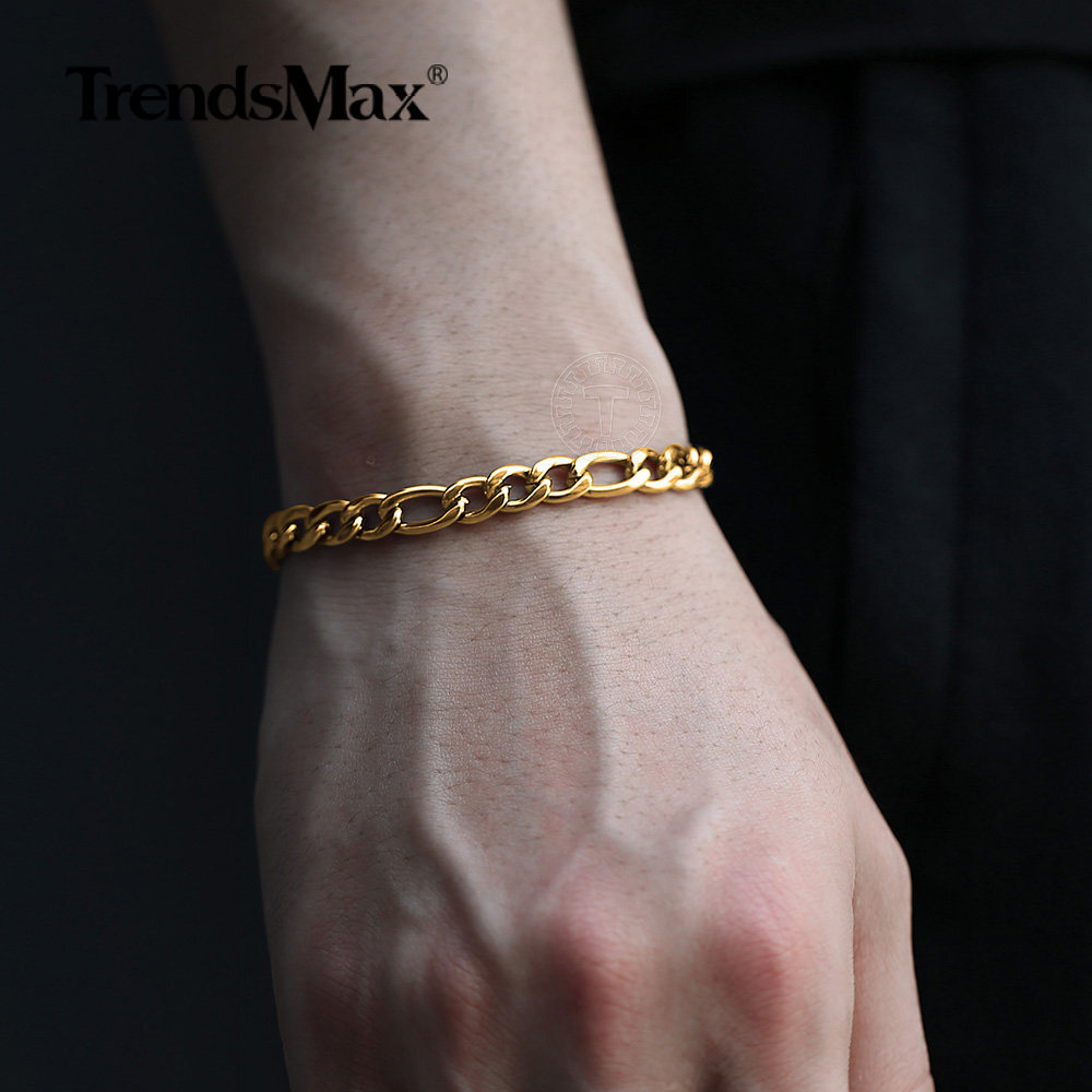 3/5/7/9mm Gold Plated Stainless Steel Figaro Chain Bracelet New Style Jewelry