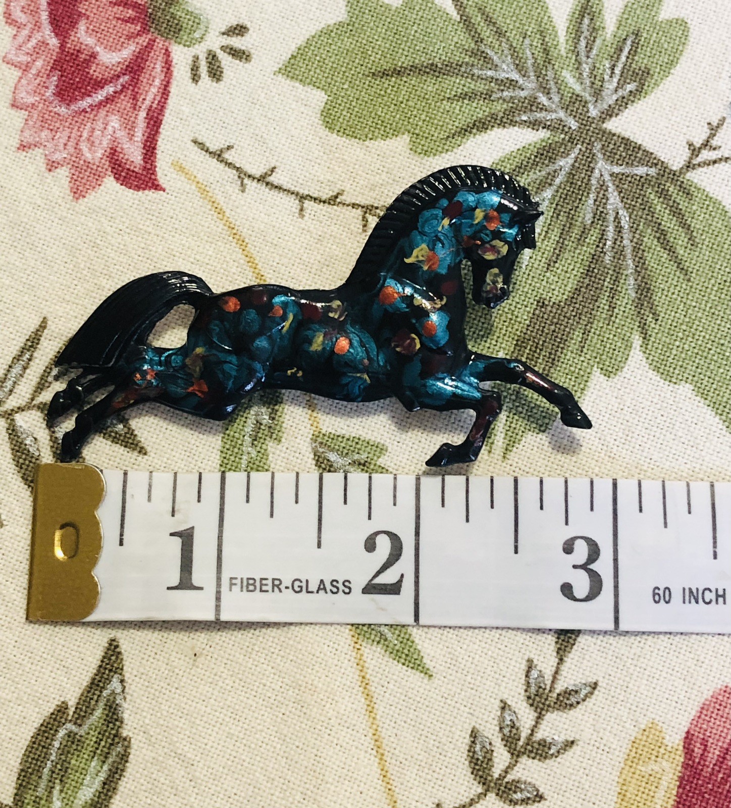 Vintage Black Blue Orange Enamel Painted Horse Brooch/pin
