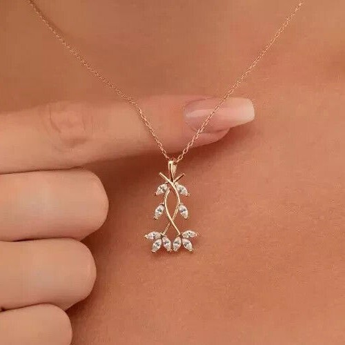 Marquise Cut Simulated Diamond Women’s Stunning Pendant 14K Yellow Gold Plated