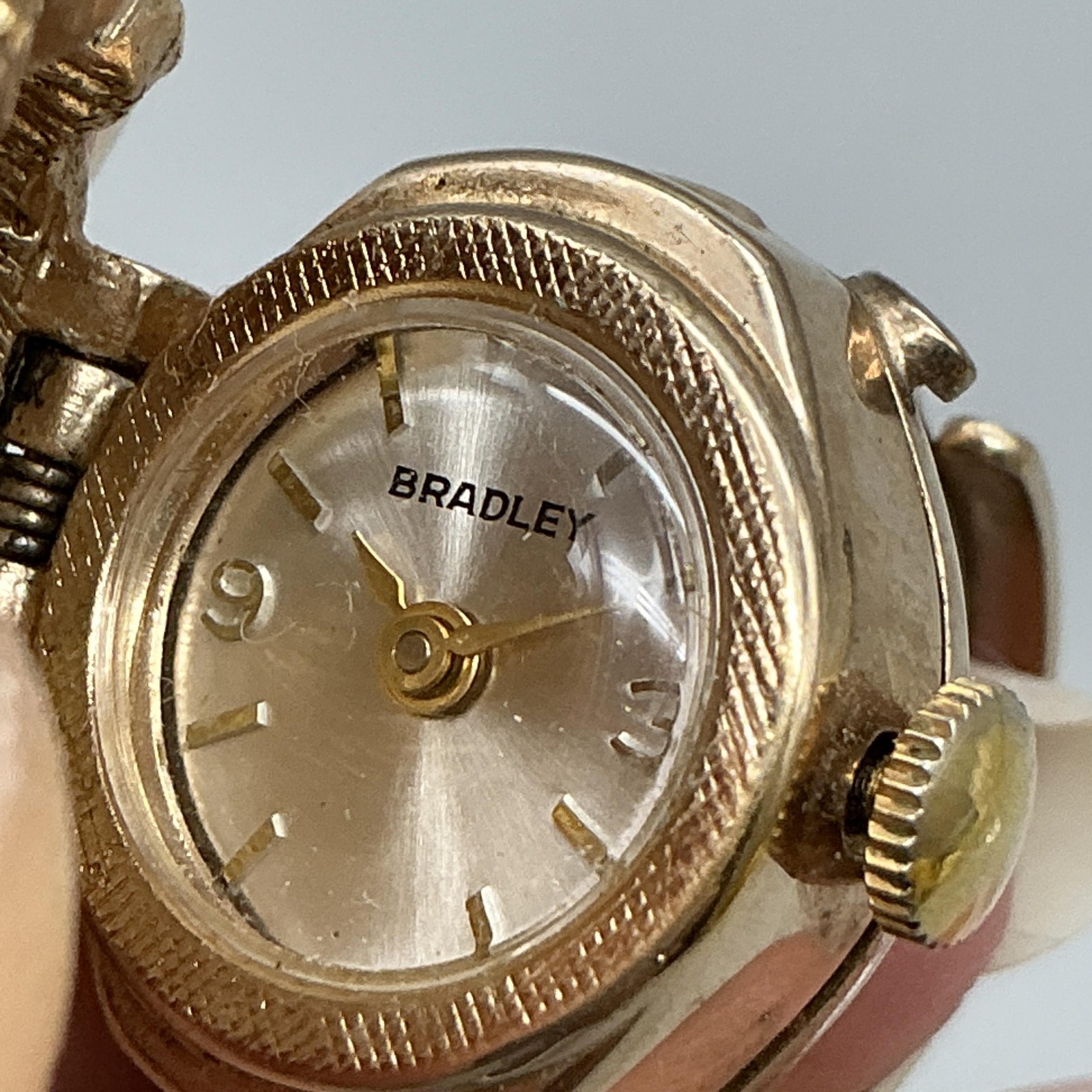 Vintage Bradley Ring Watch Women 22mm Silver Gold Tone Faux Pearl Locket Manual