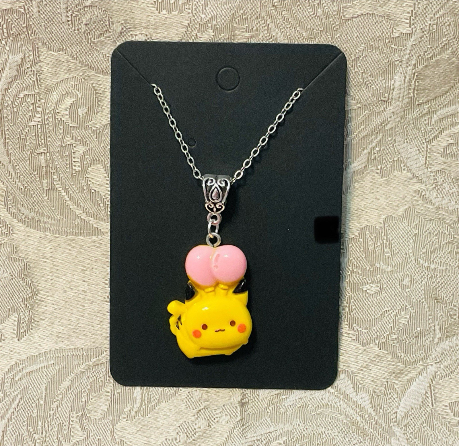 Japanese Anime Pokemon Pikachu Balloon Resin Video Game Adorable Silver Necklace
