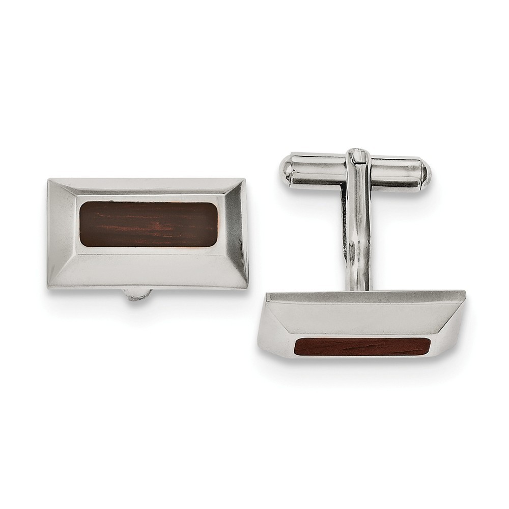 Men’s Stainless Steel and Wood Inlay Pyramid Cuff Links