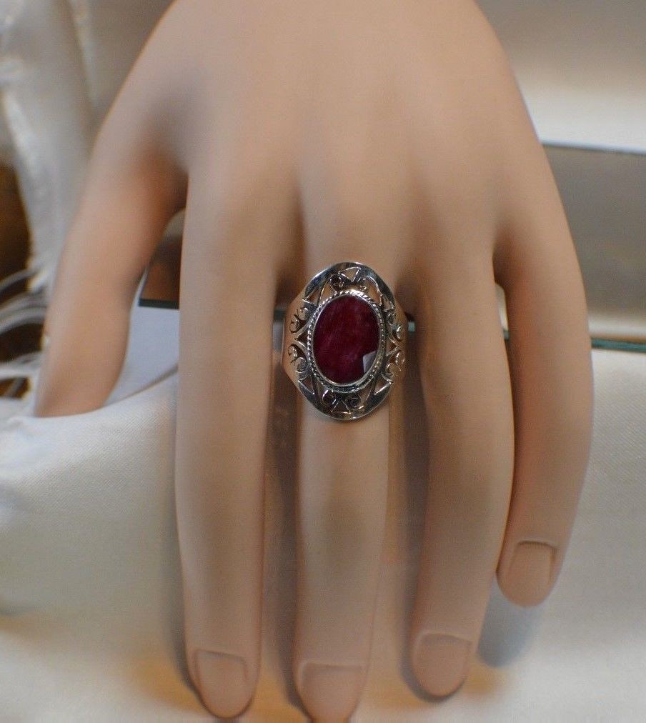 7.00 ct. 14X10mm NATURAL AFRICAN RED RUBY QUARTZ GYPSY RING .