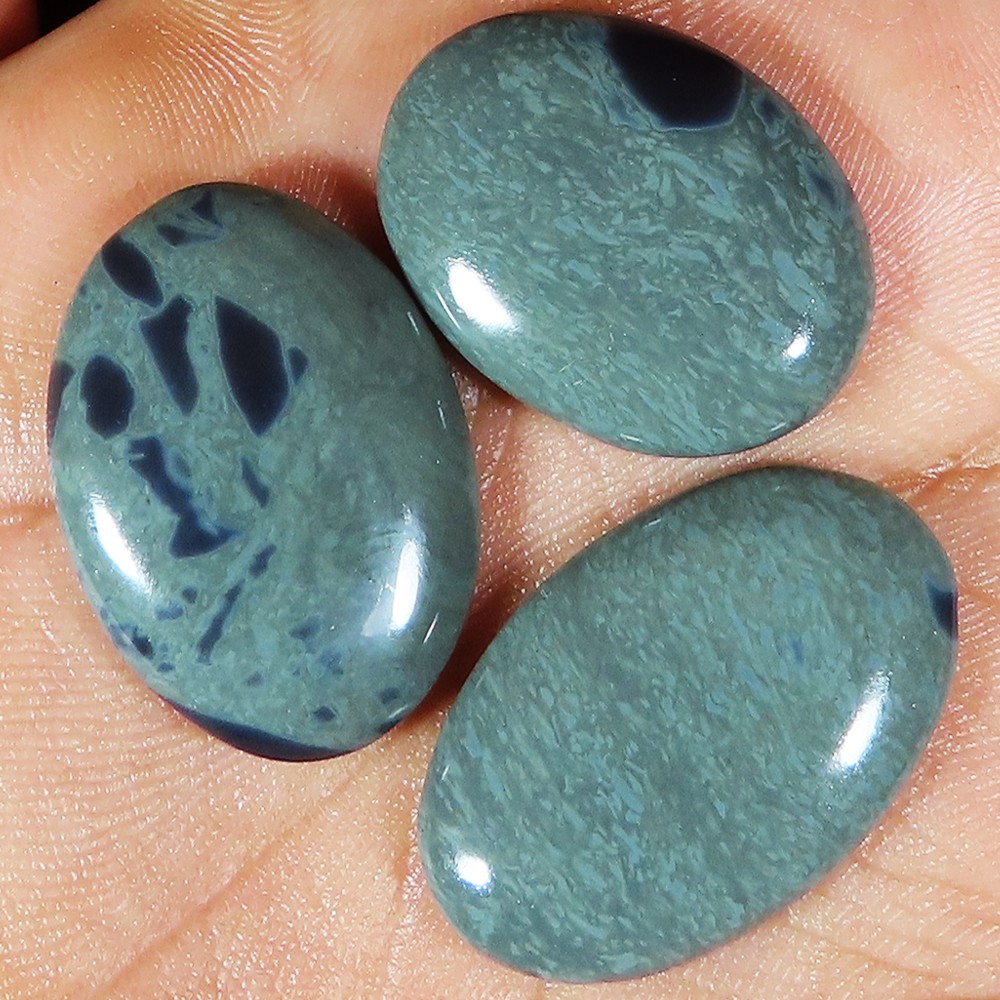 60.20 Cts Natural Spiderweb Obsidian Oval Cabochon ~3 PCs Lot~ Gemstone LP_109