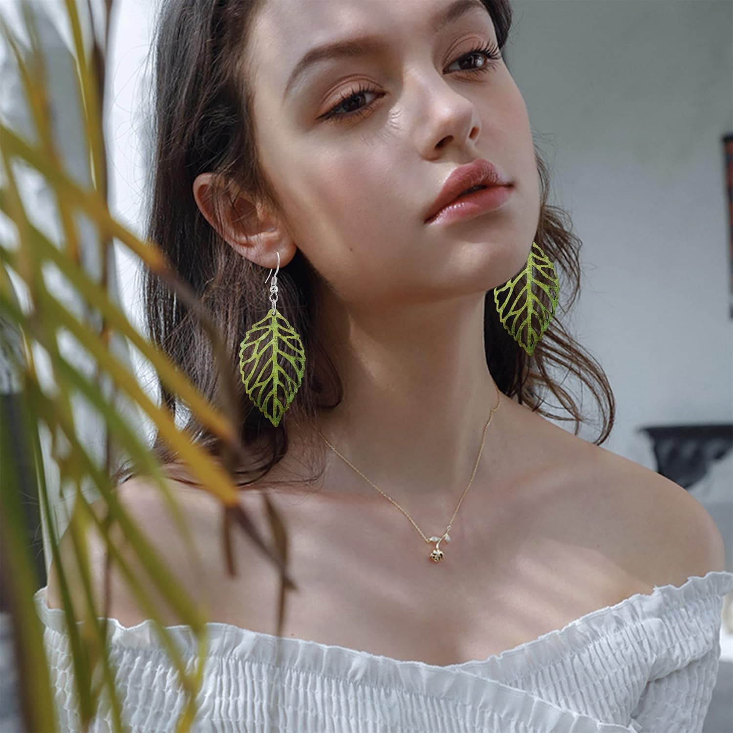 Handmade Bohemian Colorful Nature Wooden Leaf Dangle Drop Earrings Ethnic Africa